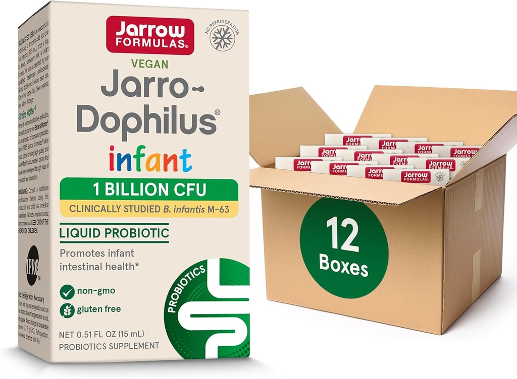 Jarrow Formulas Jarro-Dofilius Infant Sıvı Probiyotik, Diyetsel Tamam, Bebekler Için Intestinal Health Support, 1 Milyar CFU Per Servis, 0,51 Fl Oz, 30 Day Supply, (Pack of 12)
