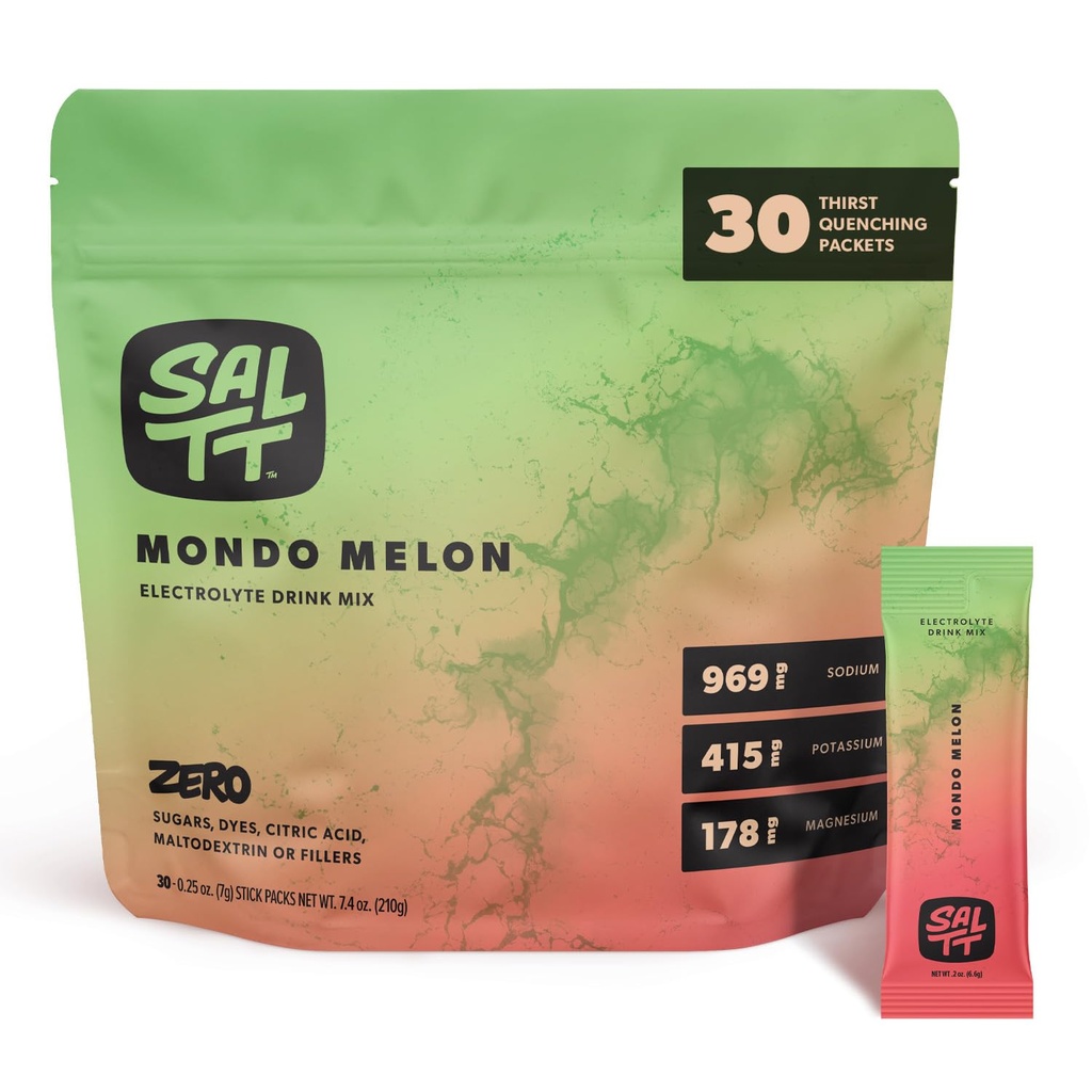 SALTT Electrolytes Dust Flavored Drink Mix - Mondo Melon - 30 Hydration Packets - Magnezyum, Pyum, sodyum, Trace Minerals - Zero Sugar & Gluten Free - Travel Essentials