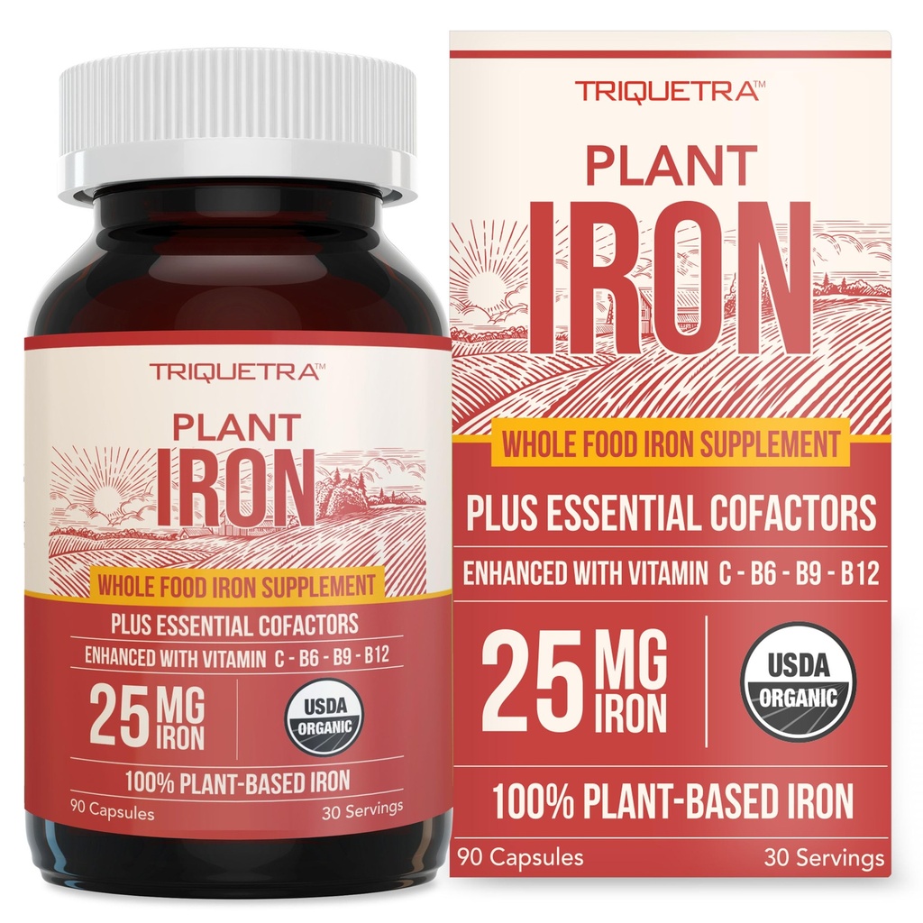 Organic Iron Supplement, Whole Food Mineral & Cofactors, 25mg, Gentle Form