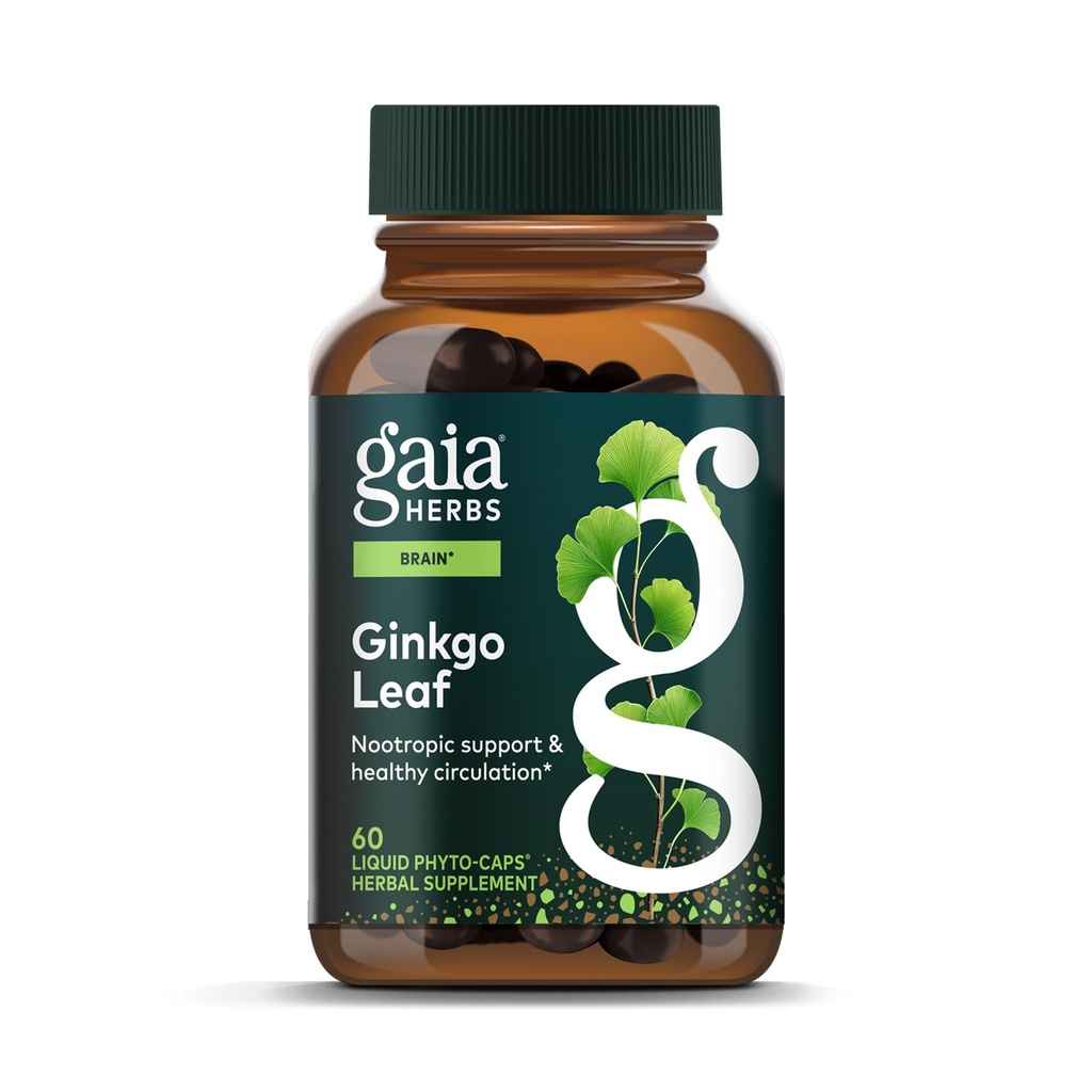 Gaia Herbs Ginkgo Leaf - Geleneksel olarak sağlıklı Circulation & Brain Function* - Herbal Supplement - 60 Vegan Sıvı Phyto-Capsules (20-Day Supply)