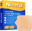 Silikon Köpük 3x3'ü (7.5x7.5cm), Yüksek Absorbency Bed Sore Bandaj Yaraları Giyme,Waterproof Silikonları Hassas Cilt Yara Bakımı (10 Adet)
