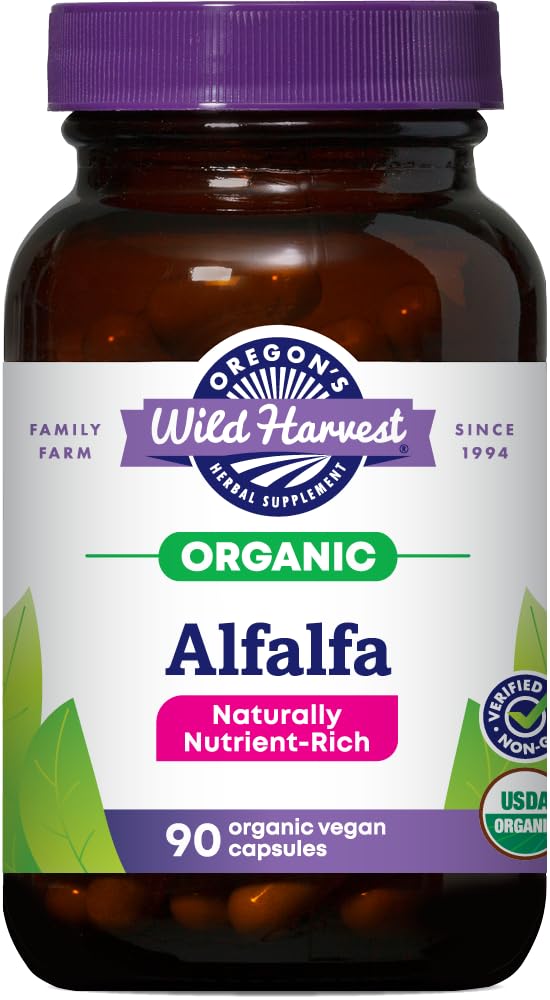 Oregon's Wild Harvest Alfalfa Capsules USDA Certified Organic Herbal Supplements, 90 Count