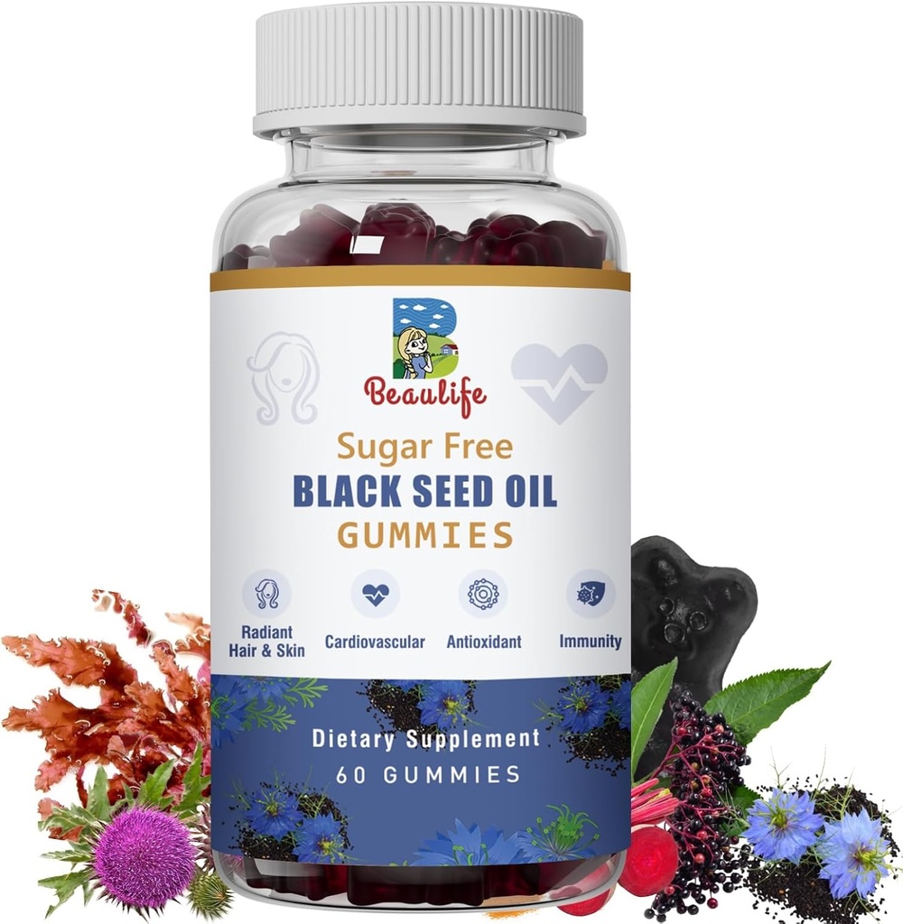 Black Seed Oil Gummies, Black Seed Oil, Sea Moss, Ashwagandha, Elderberry, Turmeric, Vitamin C, D, zinc, Beet Root Powder, Support Immune System, Liver ,Cardiovascular Health, Radiant Hair& Skin