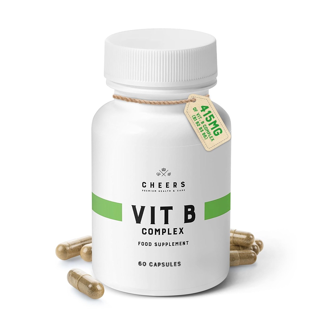 CHEERS Vitamin B Kompleksi Tamam | 113.5mg B2, B3, B6, B12 | Yüksek Apsiyon Vegan B Complex for Brain, Nerve & Immune Support | Non-GMO, DRcaps® Plus | 60 Capsules