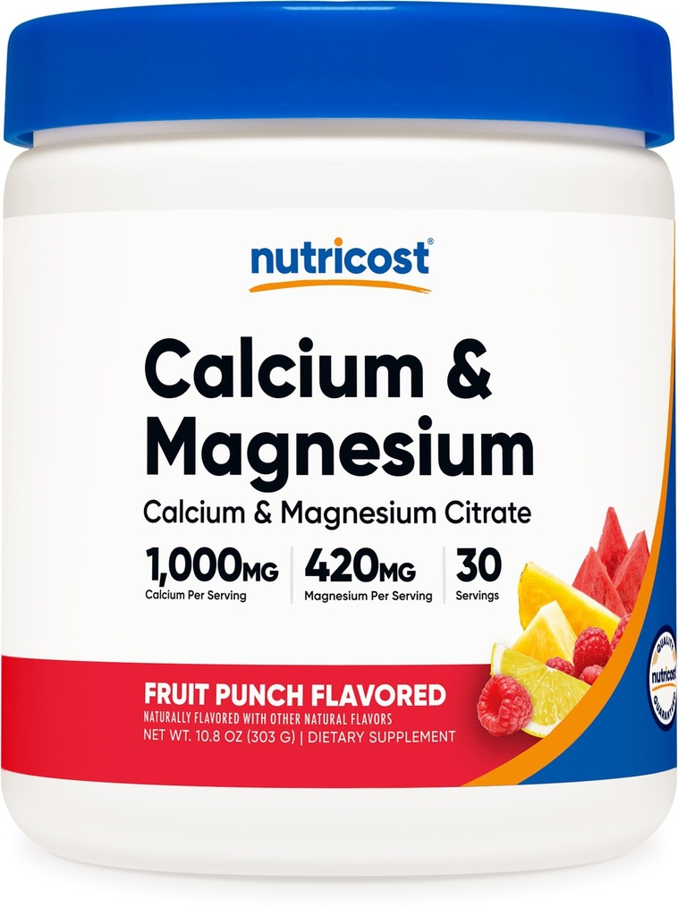 Nutricostdis Magnezyum Toz (Fruit Punch, 30 Hizmet) - Bone Support, Non-GMO, Gluten Free (Toba Citrate and Magnezyum Citrate)