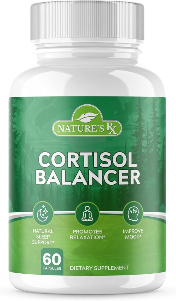 Nature's RX || #1 Rated Cortisol Reducer Supplement || Improve Mood, Relaxation, Sleep Schedule | Ultra Dosed Formula w/ 27 Powerful Ingredients | 3rd Party Tested, Vegan + USA Made - 60 Capsules