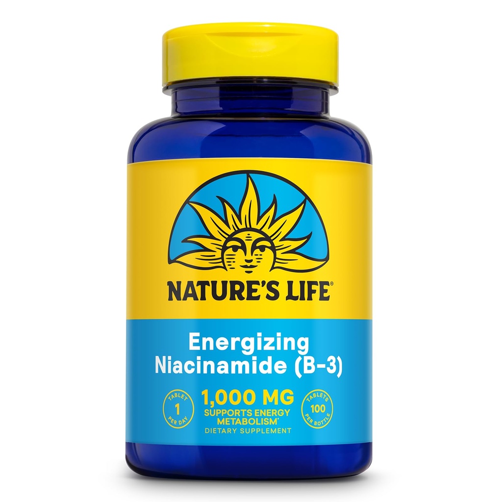 Nature's Life Energating Niacinamid, B3 1000 mg - Yüksek Potency, No Flush Niacin Supplement - Nerve Function, Energy and Metabolism Support - 60-Day Garanti - 100 Hizmet, 100 Tablet