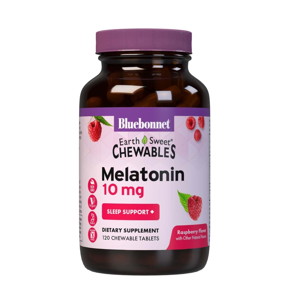 BlueBonnet Beslenme DünyaSweet Melatonin 10 mg Fast-Acting Quick Dissolve Nighttime Relaxation & Restful Sleep Support - Sleep Aid - Gluten-Free, Vegan - Raspberry Flavor - 120 Chewable Tabletler