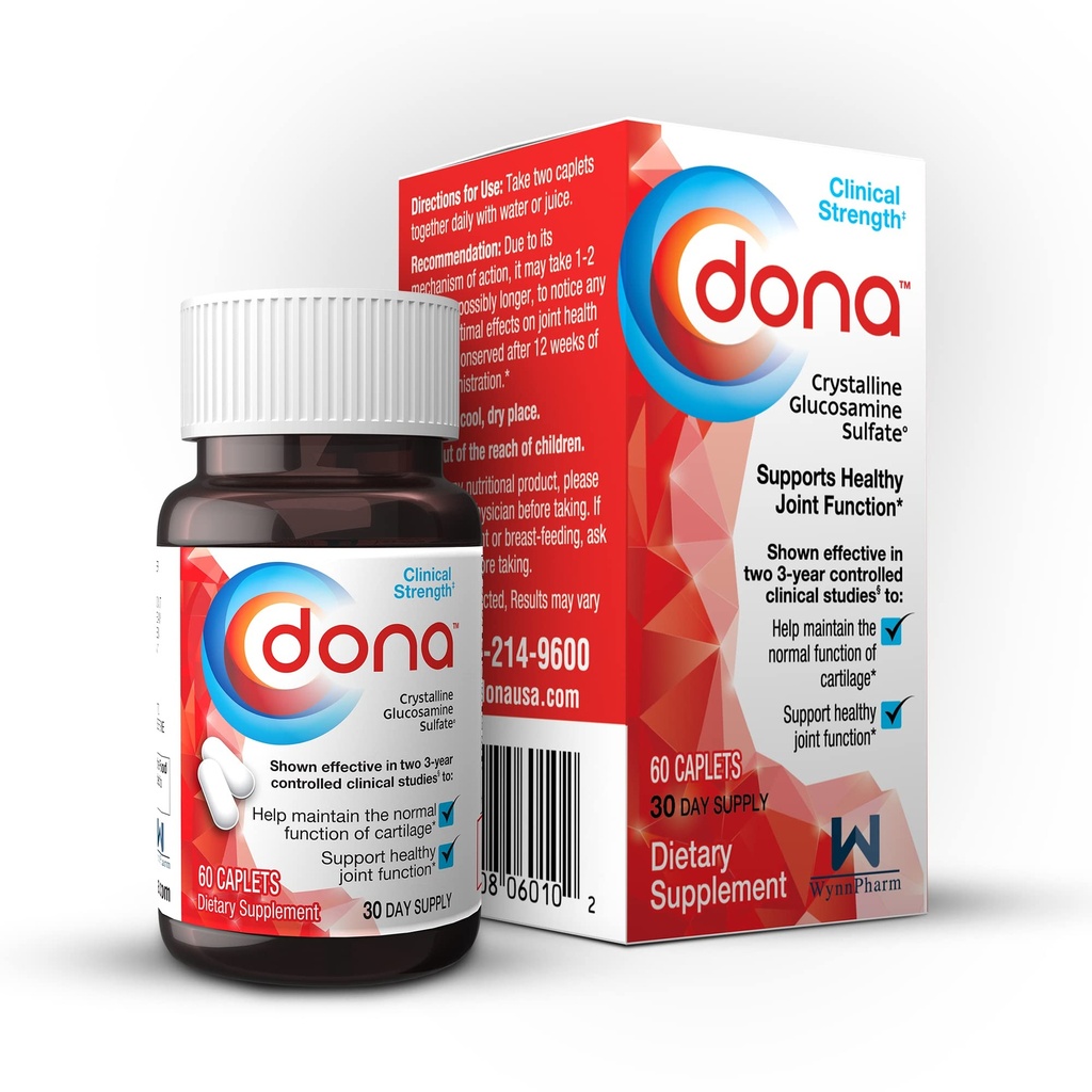 Dona Crystalline Glucosamine Sulfate, 1500 Mg, Diz Comfort & Ortak Sağlık Desteği için Ortak Supplement Pills, 1500 Mg, 60 Count