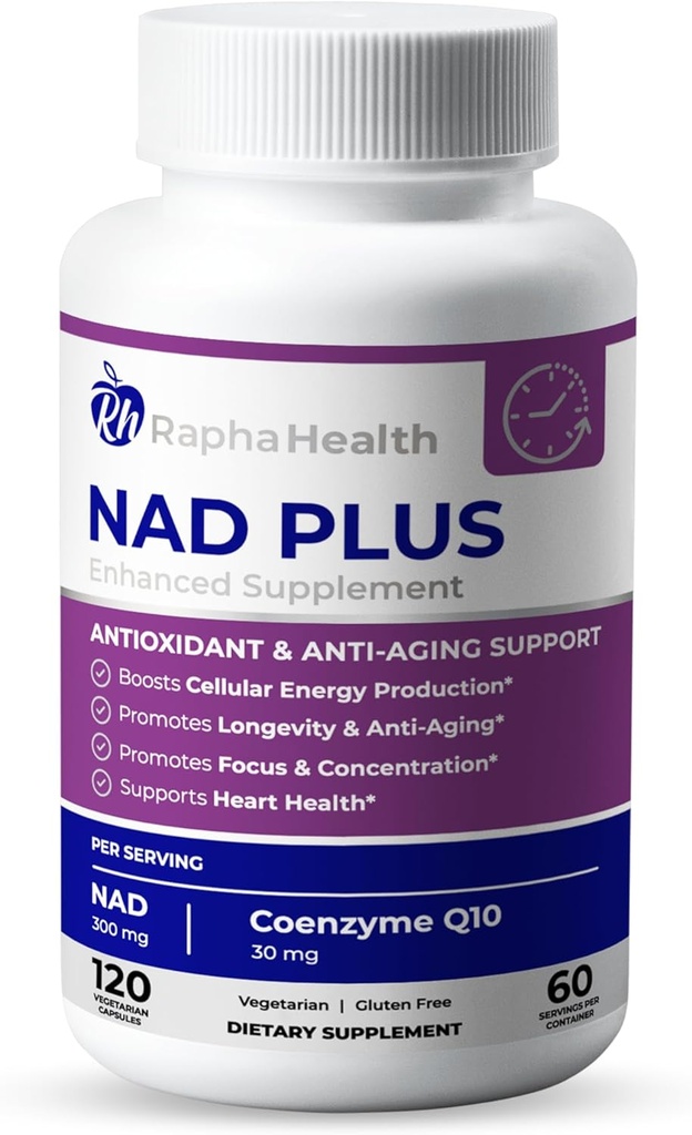 NAD | Gelişmiş Enerji ve Anti-Aging Formula | NAD ve Coenzyme Q10 | Destekler Kalp ve Bilişsel Sağlık | 120 Capsules - 60 Day Supply & Cognitive Health | 120 Capsules - 60 Day Supply & Cognitive Health