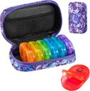 Serfeymi Weekly Travel Pill Organizer 2 Times A Day AM PM Yükseltd Rainbow Pill Box 7 Day with Portreatif Hologram Kanları, Vitaminler, Balık Yağları - Mor 01