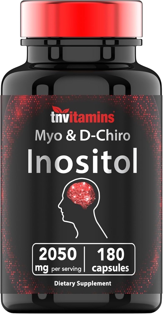 tnvitamins Inositol: 2,050mg - 180 Capsules | Inositol Powder Capsules for Women & Men | 40:1 Ratio of Myo-Inositol to D-Chiro Inositol | Made in The USA!