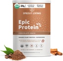 Sprout Living Epic proteini, Plantive protein & Superfoods Toz, Chocolate Maca Toz | 20 Grams Organik Protein Toz, Vegan, Süt, Non-GMO, Gluten Free, Low Sugar (2 Pound, 24 Hizmet)