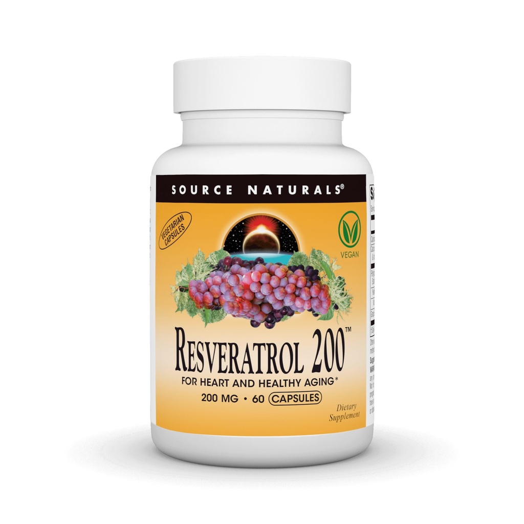Kaynak Naturals Resveratrol, Kalp ve Sağlıklı Ağlama * - 200 mg- 60 Vegetarian Capsules