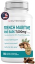 Fransız Deniz Pine Bark, Circulation, Heart Health, Skin, Bilişsel Destek - 20:1 Oran & 180 Veggie Capsules - Non-GMO, Gluten-Free, Vegan-Friendly