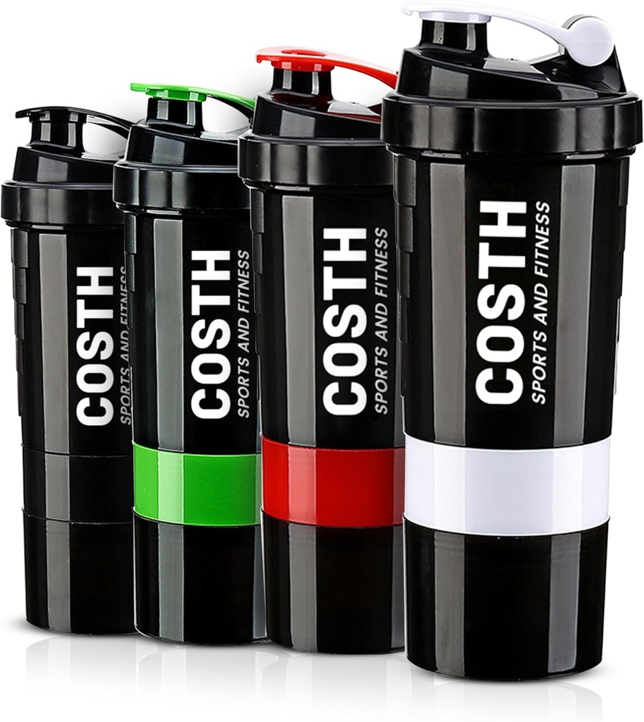 17 Oz Multi-Compartment Shaker Şişe, 4-Pack Set | BPA-Free, Leakproof, protein Mixer & Supplement Storage