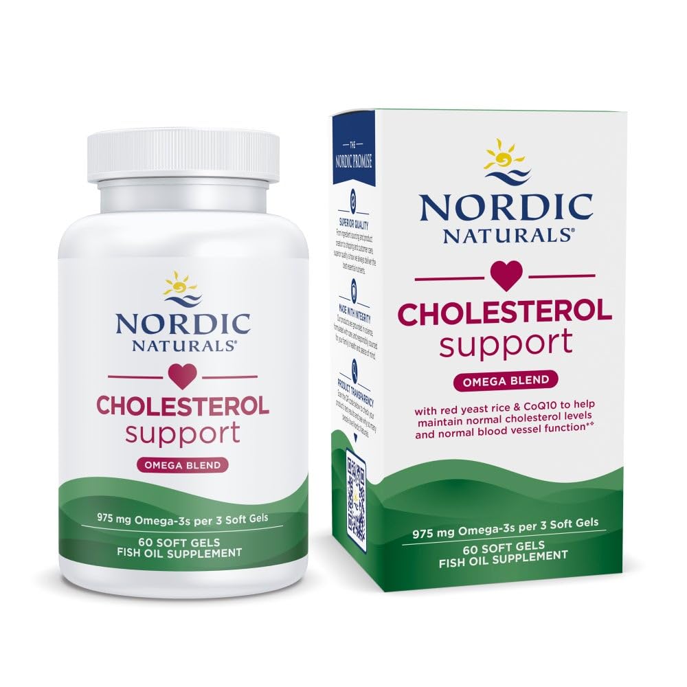 İskandinav Naturals Cholesterol Support, Limon - 60 Soft Gels - 975 Omega-3 + Red Yeast Rice & CoQ10 - Normal Cholesterol, Antioksi Desteği - EPA & DHA - Non-GMO - 20 Hizmetler