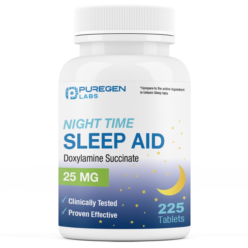 Puregen Laboratuvarları Doxylamine Succinate 25 mg | Nighttime Sleep Aid | Güvenli ve Etkili | ABD'de Yapılacak | 225 Tablet