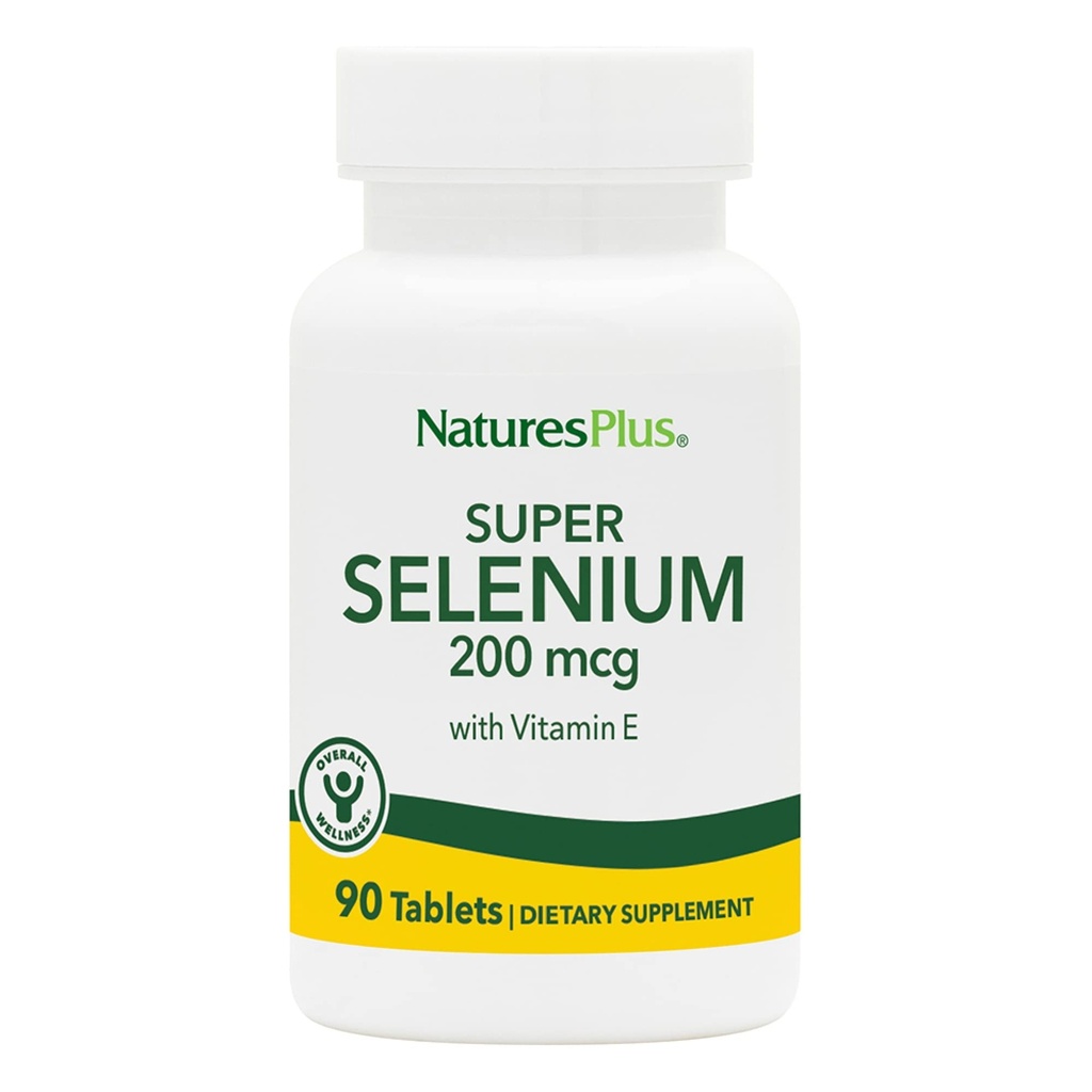 NaturesPlus Super Selenium Kompleksi - 200 mcg, 90 Vejetaryen Tabletler - Vitamin E ile Temel Mineral Supplement - Sağlıklı Tiroidi - Antioksi - Gluten-Free - 90 Servisler