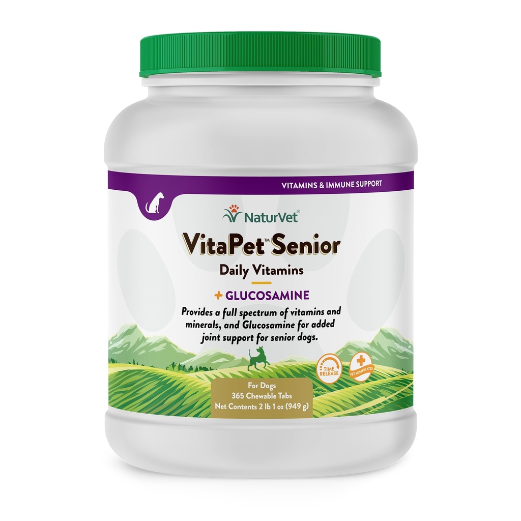 NaturVet –VitaPet Senior Daily Vitamins for Senior Dogss – Plus Glucosamine – Full Spectrum of Vitamins & Minerals – Eklenen Ortak Destek için Glucosamine ile Geliştirildi – 365 Zaman Yayın Tabletleri