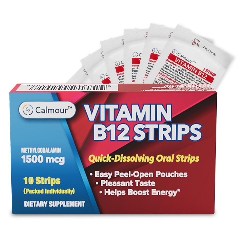 B12 Vitamini 10 Paketi | Easy Oral Dissolvable Mint Flavored Strips | 1500 mcg Strips | VIT B12 Dissolve Under Tongue | Mecobalamin B-12 Formula | Vegan Friendly & Gluten Free