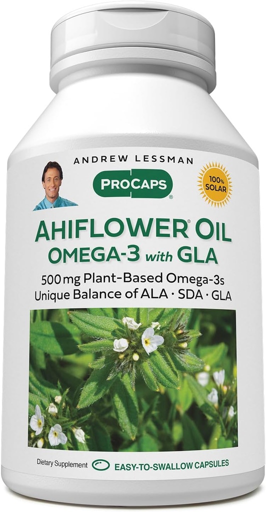 ANDREW LESSMAN Ahiflower Omega-3 ile GLA - 120 Softgels - Benzersiz Dengeli, Omega Essential-3 Fatty asitlerinin Planta Dayalı Kaynağı. Stomach Upset, Contaminants veya Merkür. Swallow için kolay