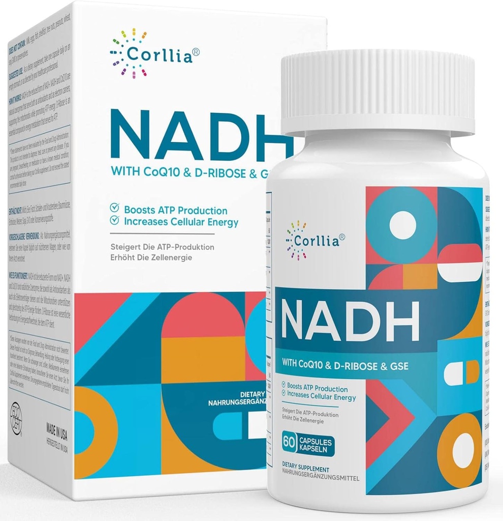 NADH + CoQ10 + D-Ribose Supplement, Geliştirilmiş NAD+ Enerji için Tamam, Fatigue, 60 Capsules