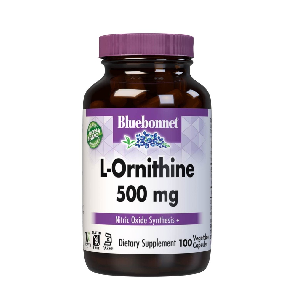 Bluebonnet Beslenme L-Ornithine 500 mg, Free-Form Amino Asit, Sağlıklı Protein Metabolism*, Soy-Free, Gluten-Free, Non-GMO, Kosher Sertifikalı, Vegan, 100 Sebze Kapsülleri, 100 Hizmet