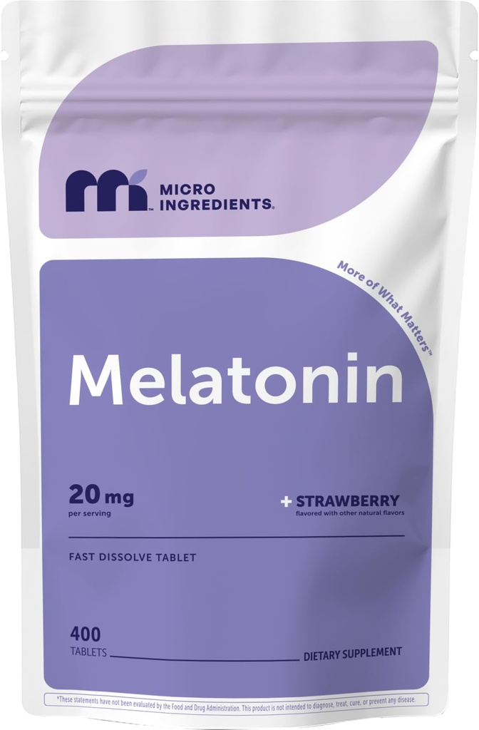 Mikro Malzemeler Melatonin 20 mg, 400 Tabletler | Strawberry Flavor | Hızlı Dissolve | 100% Uyuşturucu Ücretsiz | Vejetarya Dostu | Non-GMO, No Gluten, Sugar Free