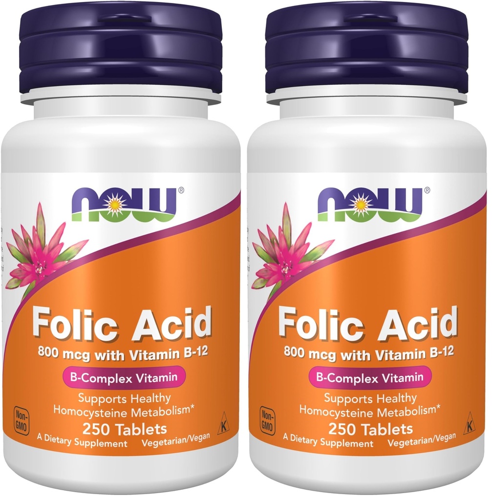 Şimdi Tamamlar, Folic Acid 800 mcg + B-12 (Cyanocobalamin) 25 mcg, B Kompleks Vitamini, 250 Tablet (Pack of 2)