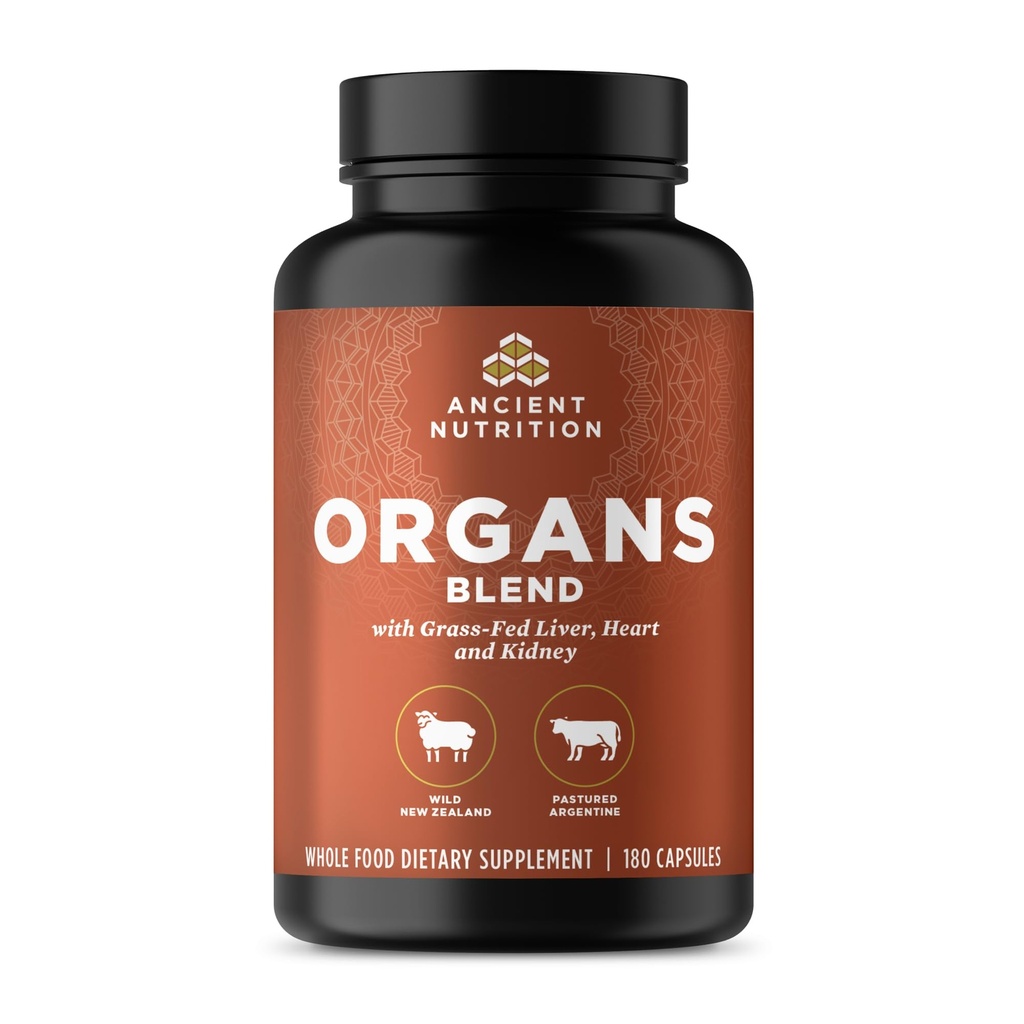 Ancient Nutrition Organ Supplements, Grass-Fed and Wild Organ Complex Capsules, Liver, Heart, Kidney Supports Organ, Cognitive, and Immune System Health, 180 Ct
