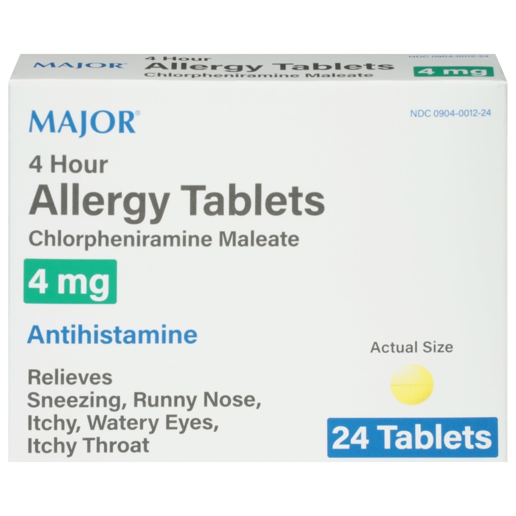 MAJOR 4 Saat Alerji Tabletleri - Chlorpheniramine 4 mg - Antihistamin - 24 Kont (1 Pack)