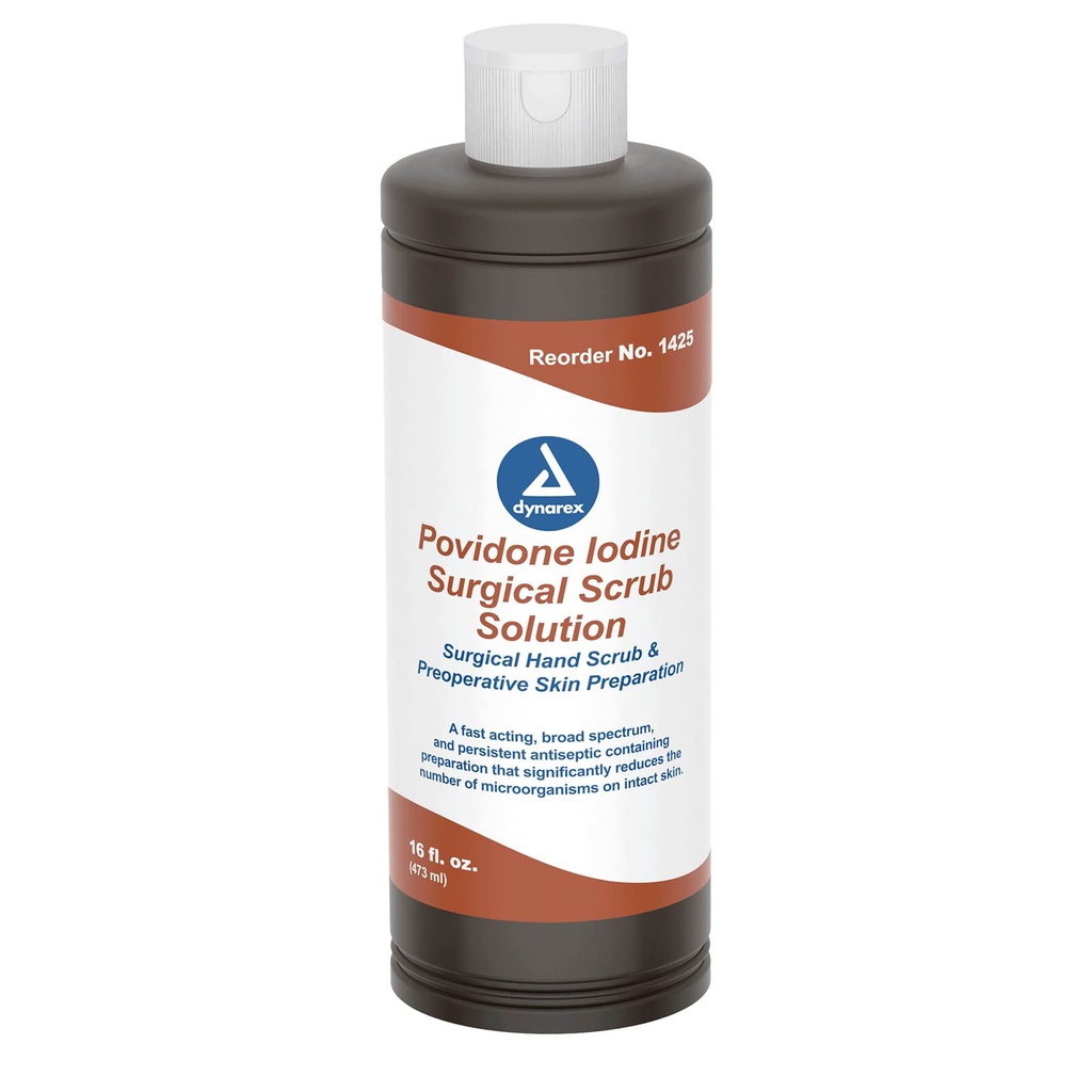 Dynarex Povidone-Iodine Scrub Çözümü, Skin ve Mucosa için Antisptik Çözüm, Cerrahi Site Hazırlığı için ideal, Contains Povidone Iodine 7.5%, 16 fl. oz., 1 Şişe