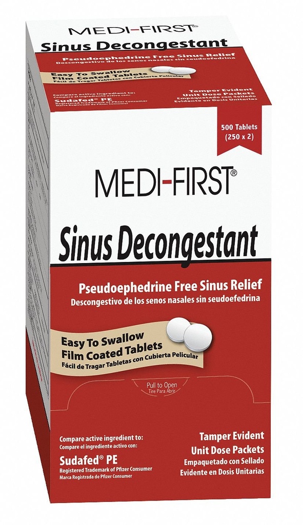 Medique Products Medi-First 80933 Sinus Decongestant, 100-Packets of 1 (Pazarlama değişebilir) , Red Red