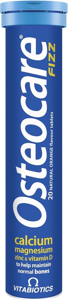 Vitabiyotiks Osteocare Fizz - Etli Tabletler, Magnezyum ve çinko | Bone Health ve Immunity Multivitamin Supplement for Men and Women - 20 Tablets
