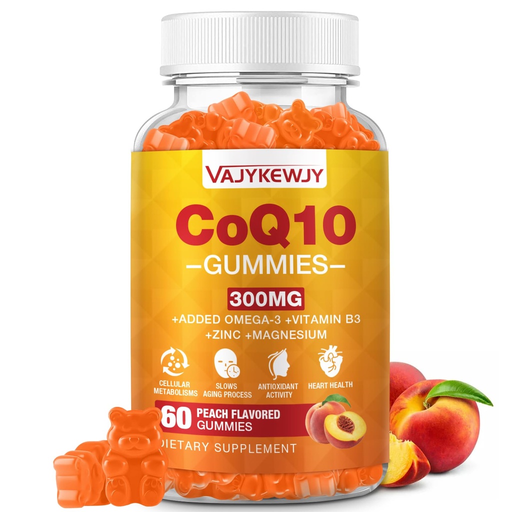 Sugar-Free CoQ10 Gummies 3000 mg - Plus Omega-3, Vitamin B3 & çinko, Yüksek Apsiyon Coenzyme Q10 Hücreleri Enerji ve Antioksi Desteği için Tamamlar, Vegan 60 Count