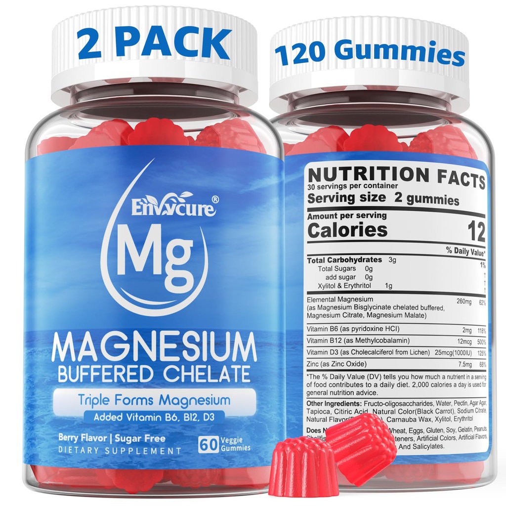 Magnezyum Gummies - Triple Magnezyum Kompleksi, Glycinate Gummies | Magnezyum Glycinate, Malate, Citrate w / D3 B6 B12, Calm için, Sleep & Pubamp | Highions | Vegan, 2 Pack