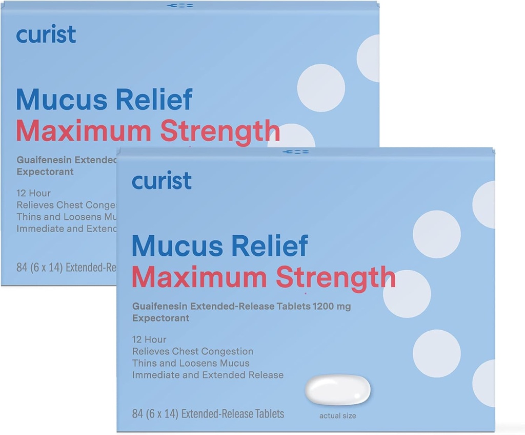 Curist Guaifenesin 1200 mg Genişletilmiş Salı Mucus Relief Maksimum Güçlü - 168 Kont Bulk Genişletilmiş Yayın Tabletleri - Mucus Clear Congestion (2 Paket 84 Tablet)