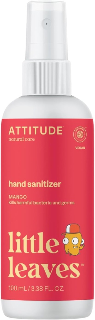 ATTITUDE Hand Sanitizer Spray for Kids & Yetişkinler, EWG Doğrulanmış, Seyahat Boyut, Dermatolojik Olarak Test Edilmiş, Bitki ve Mineral Temel, Vegan, Mango, 3.5 Fl Oz (Spray Şişe)