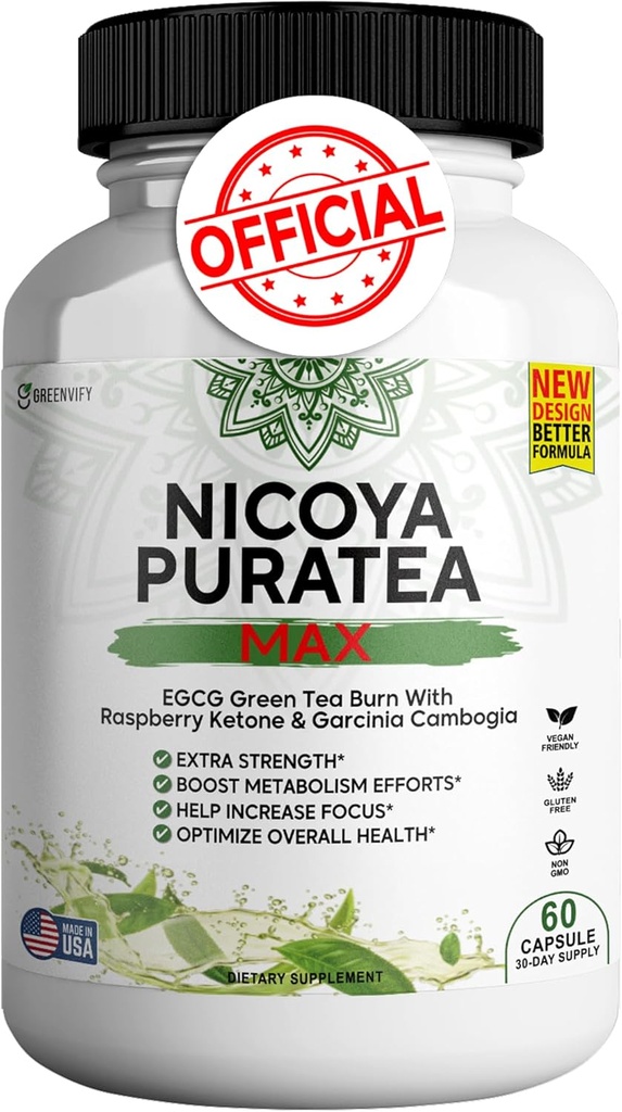 Nicoya PuraTea Max Green Tea Extract & Green Coffee Bean for Metabolism Support, Natural Energy Boost, Antioksi-Rich Supplement – 60 Capsules
