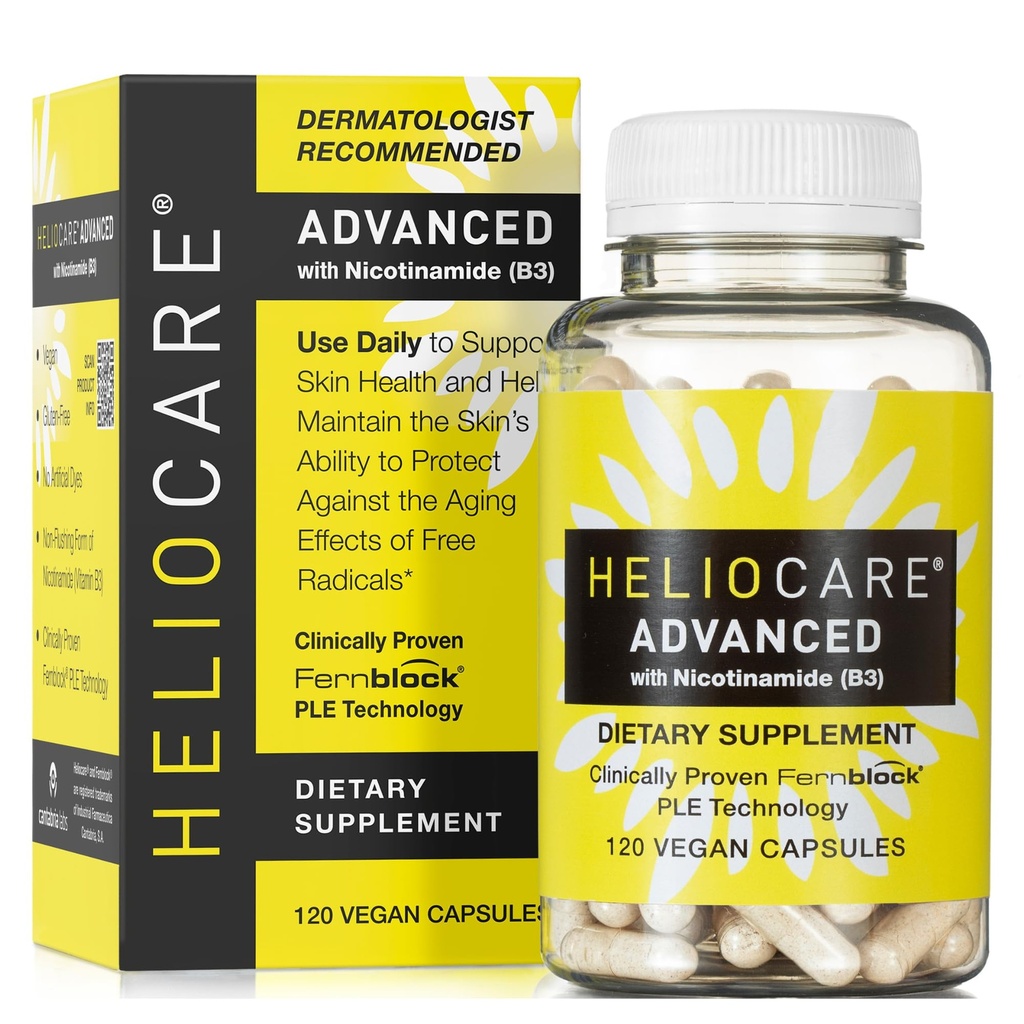 Heliocare Advanced Niacin B3 Supplement: Fernblock PLE Extract 240mg Per Servis - Cilt Hücre Sağlık W / Antioksi Zengin Vitamin B3 Niacin 500 mg - 120 Vegan Capsules