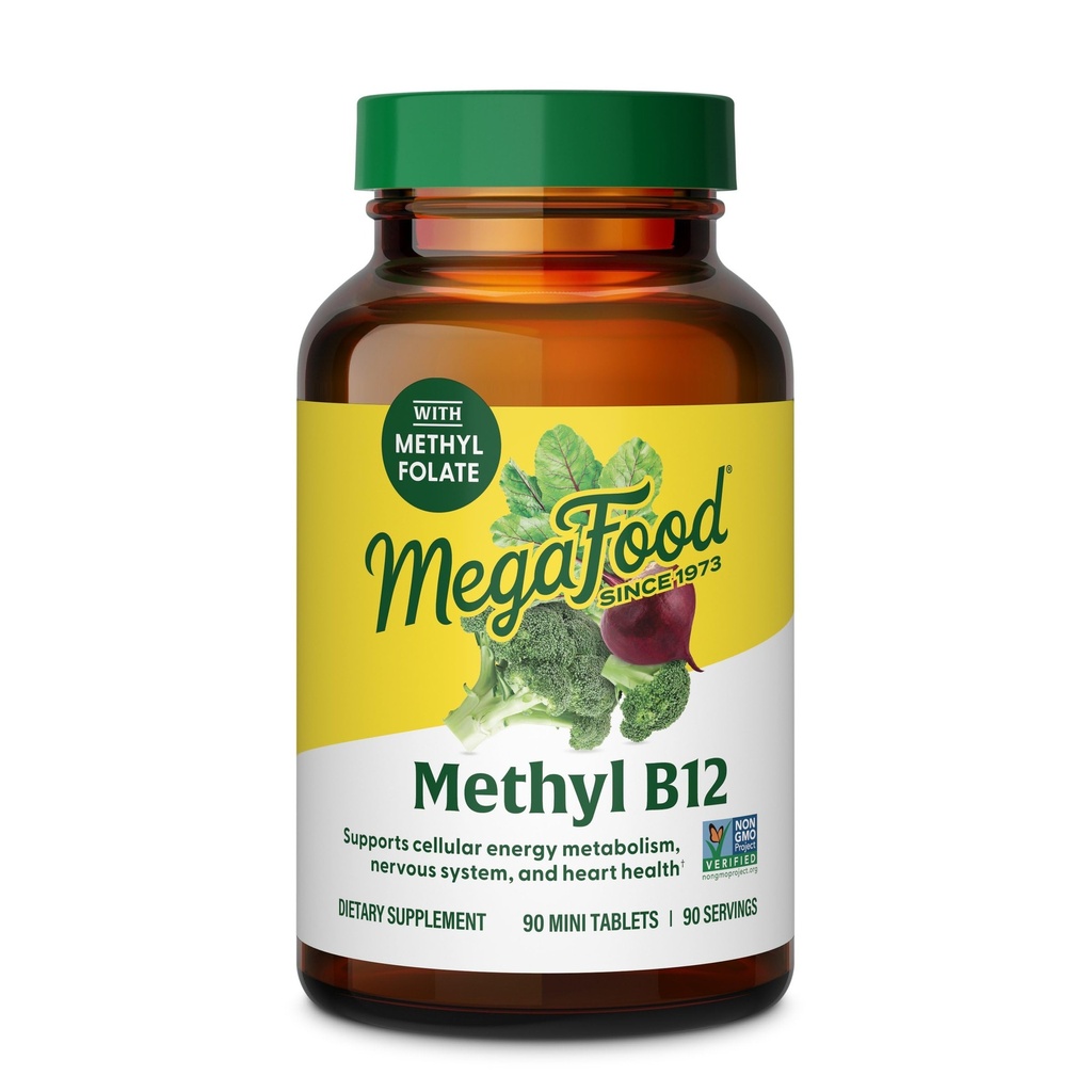 MegaFood Me12 - Vegan - Metil Folate, Vitamin B12 & B6 - Destek Hücreleri Enerji Üretimi, Nervous System Health & Cardiovascular Function - 90 Tabletler