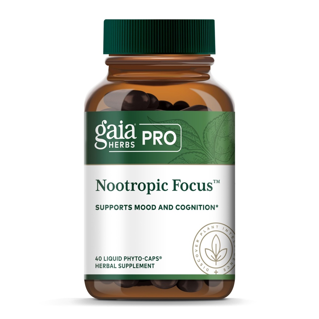 GAIA HERBS PRO Nootropic Focus - Brain Health Support Supplement* - Nootropic Supplement with Saffron, Ginkgo Leaf Extract & Lemon Balm - Vegan, Gluten-Free - 40 Liquid Phyto-Caps (20 hizmet)