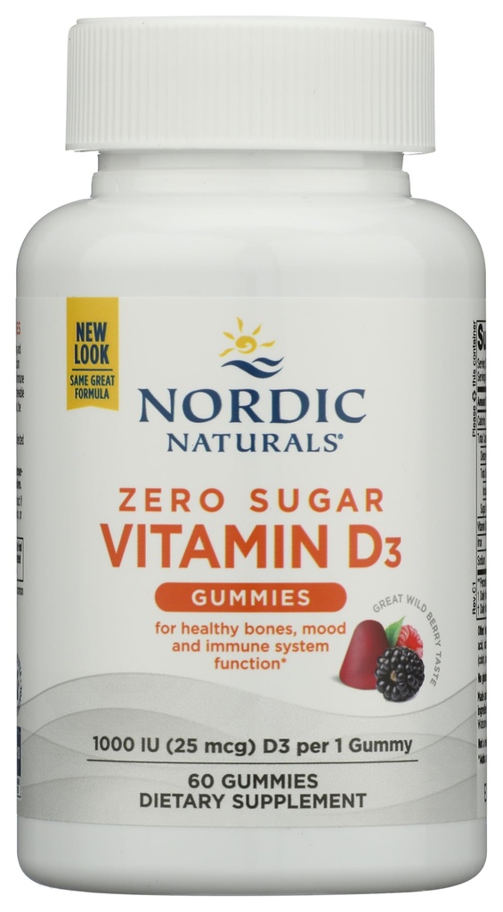 Nordic Naturals Zero Sugar Vitamin D3 Gummies, Wild Berry - 60 Gummies - 1000 IU Vitamin D3 - Büyük Tadı - Sağlıklı Bones, Mood & Immune System Function - Non-GMO - 60 Hizmetler
