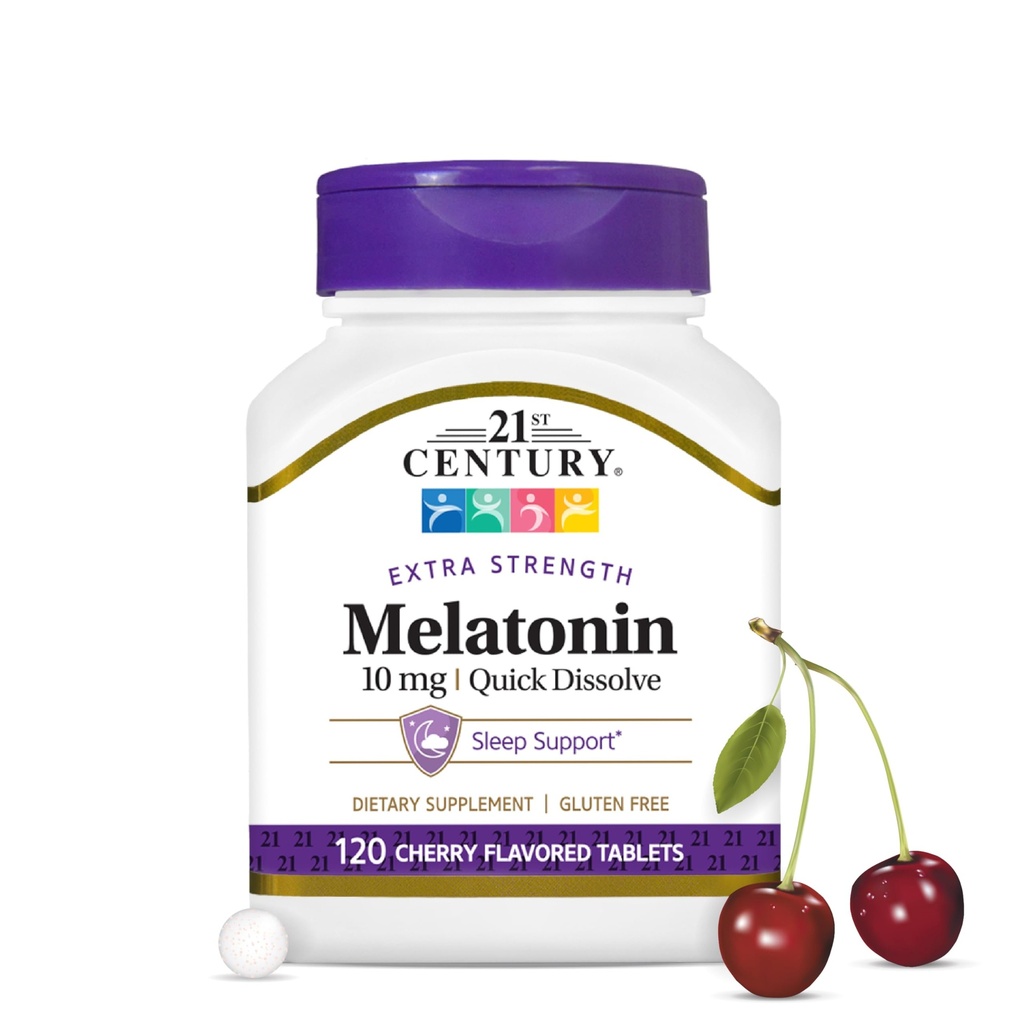 21. Yüzyıl Melatonin 10 mg Ekstra Kuvvet, 120 Kont, Hızlı Deyim Yetişkinler için Uyku Yardımı, Rahatlama ve Dinlenme Uykuyu Teşvik Ediyor, Açıklama, Gluten-Free, Cherry Flavor