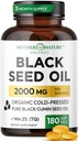 Black Seed Oil Capsules 2000 mg Per Service, Organik Cold Pressed Black Cumin, High TQ, Immune & Ortak Destek, 180 Sayı (3 Ay Supply)
