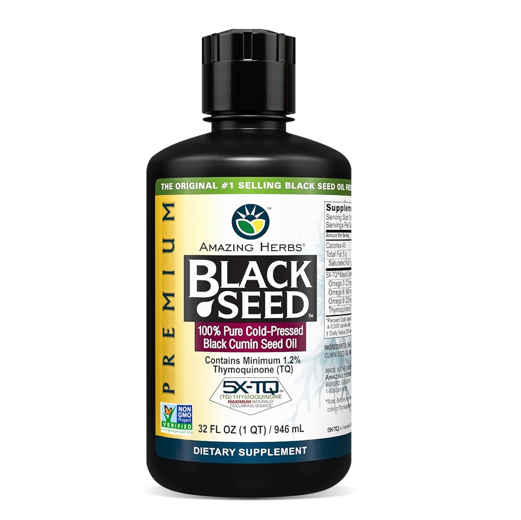 Amazing Herbs Premium Black Seed Oil - Cold Pressed Nigella Sativa Aids in Digestive Health, Immune Support, Brain Function, Ortak Hareketlilik, Gluten Free, Non GMO - 32 Fl Ozgella Sativa Aids in Digestive Health, Immune Support, Brain Function, Ortak Hareketlilik, Gluten Free, Non GMO - 32 Fl Oz