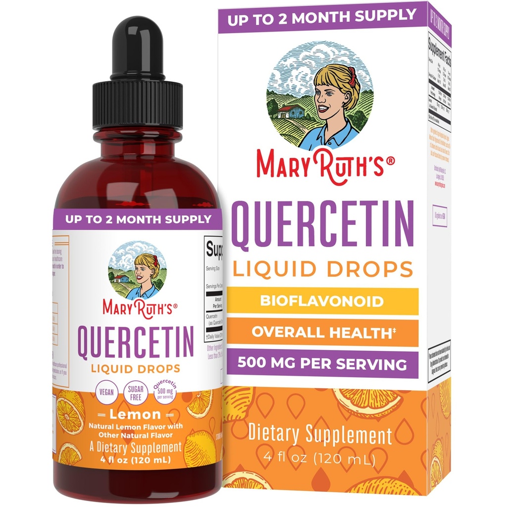 MaryRuth Organics Quercetin Liquid Drops | Sugar Free | 500 mg for Yetişkinler 18 & Over | Cardiovascular Health for Yetişkinler | Bioflavono | Vegan | Non-GMO | Gluten Free | 4 Fl Oz