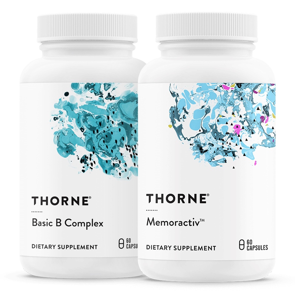 THORNE - Temel B Kompleksi (60 Capsules) & Memoractiv (60 Capsules) Sche - Beyin Sağlığı, Hücre Enerji Üretimi ve Odaklı - Gluten Free, Dairy Free
