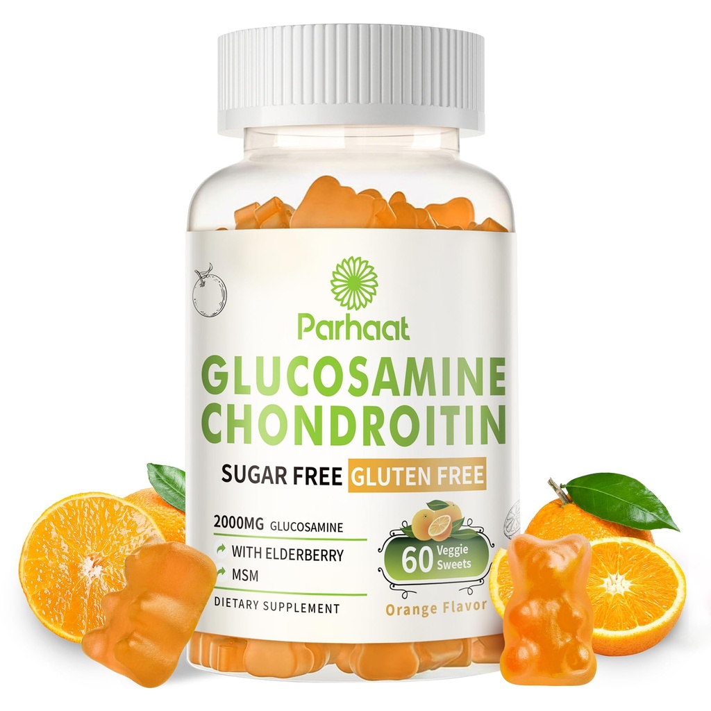 Glucosamine Chondroitin Gummies with MSM & Elderberry Extra Strength - Ortak Destek, Antioksi Immune Support Supplement for Yetişkinler, Men & Women. Portakal
